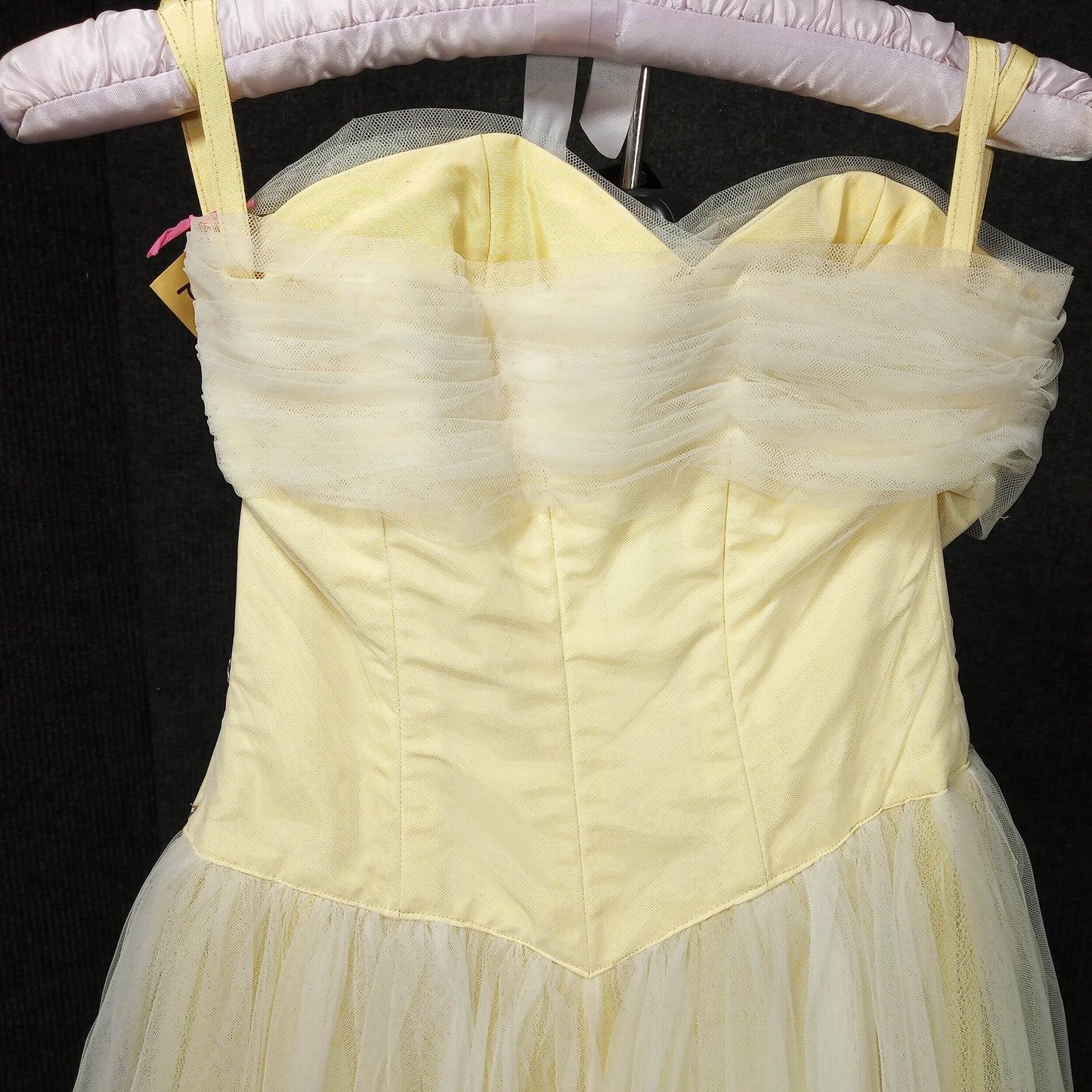 1950s Yellow Chiffon w/lace Sequin Bodice Tule Covered Skirt Cupcake Dress