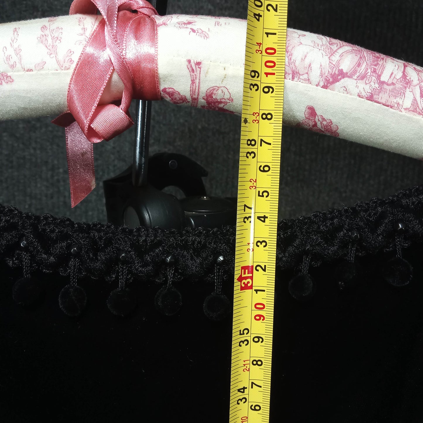 1950's Black Velvet Wiggle Dress with Dangle Ball Trim by Sandra Sage