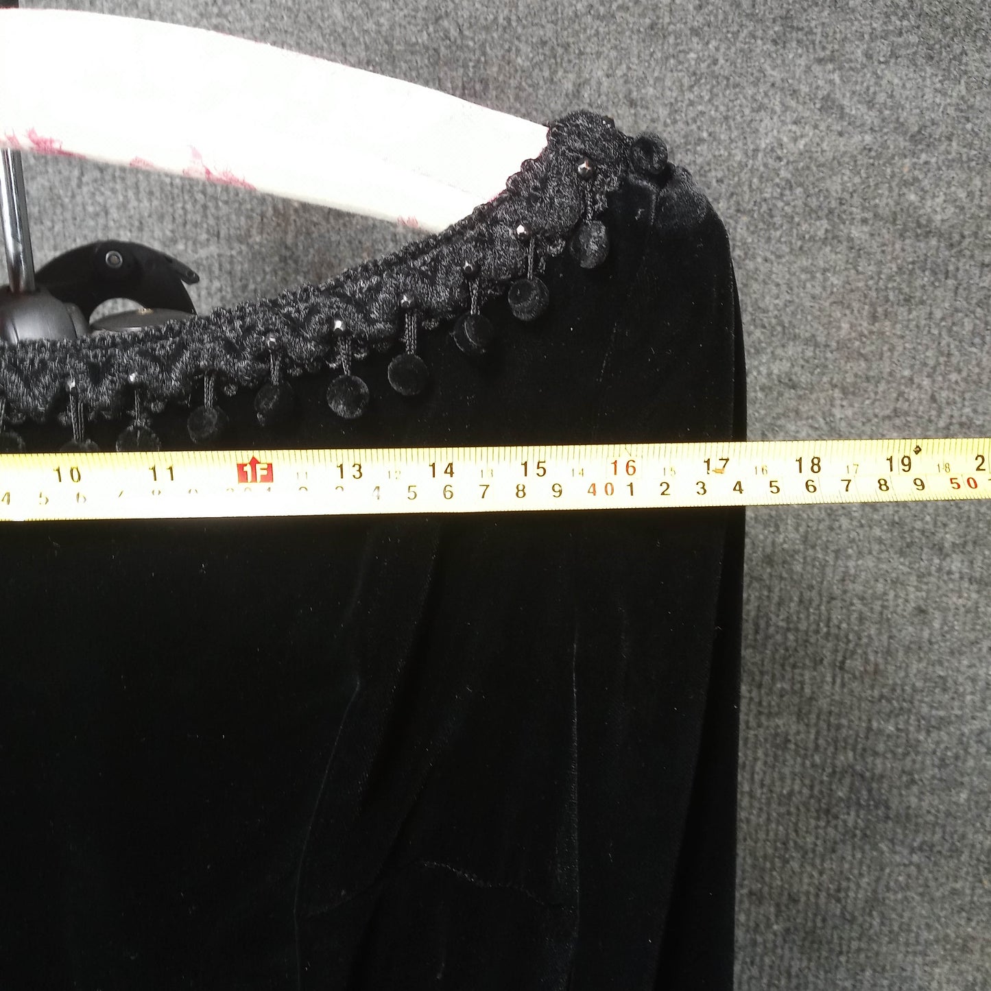 1950's Black Velvet Wiggle Dress with Dangle Ball Trim by Sandra Sage