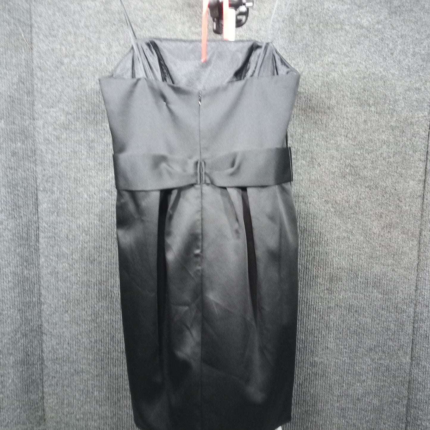 1950s Vintage Black Satin Wiggle Dress with a Big Bow and Rhinestones