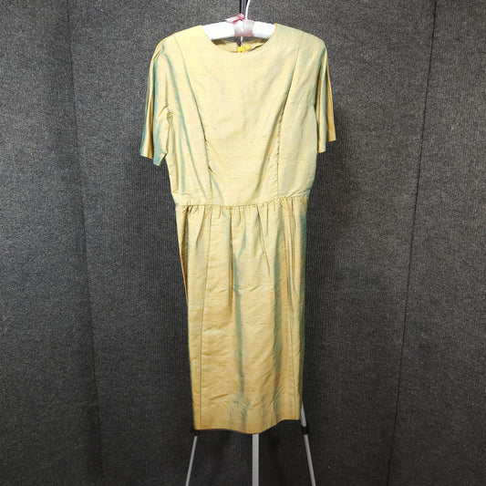 1950s Vintage Wiggle Dress in Chartreuse Raw Silk