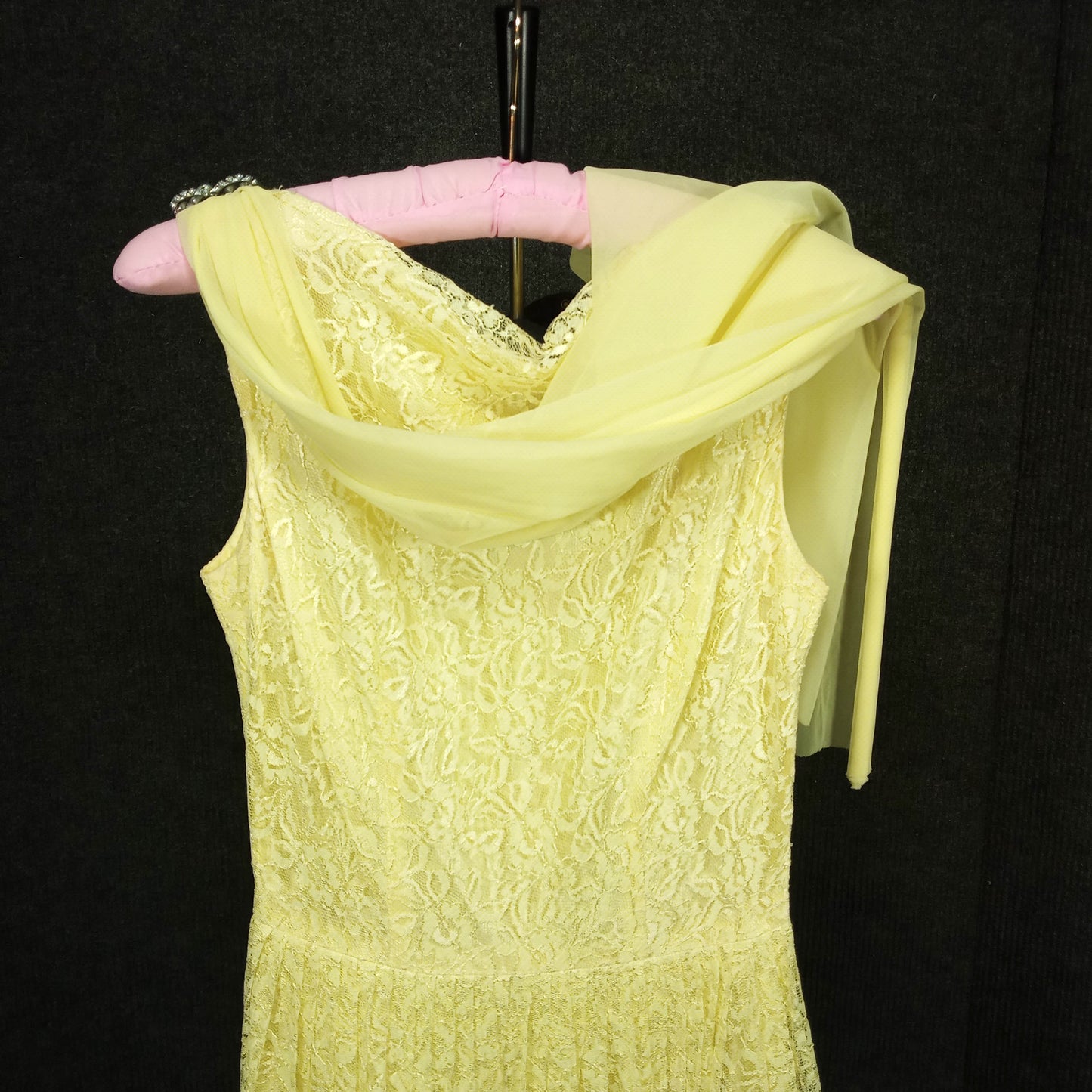 1950's Lemon Meringue Taffeta with Lace Overlay and Chiffon Detail