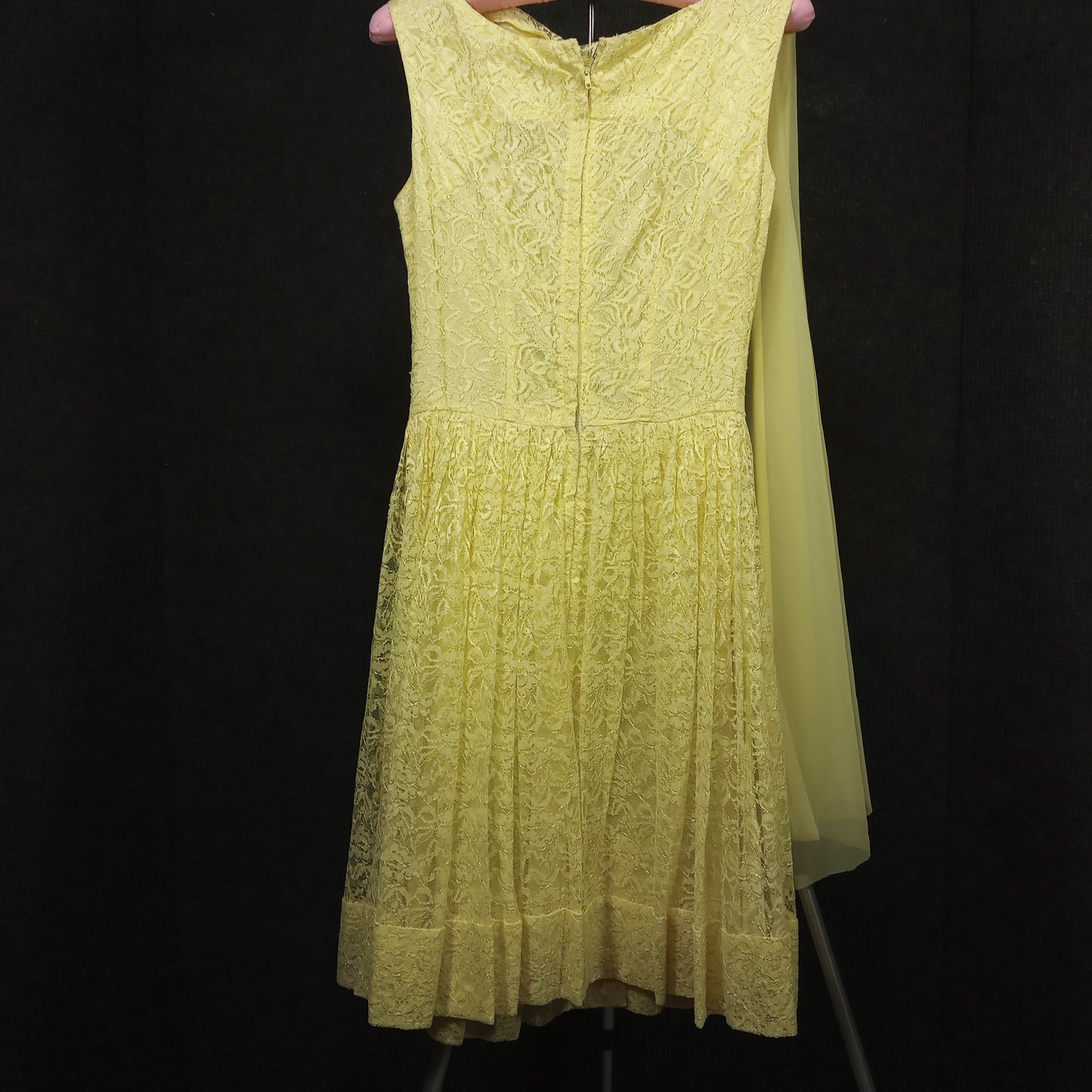 1950's Lemon Meringue Taffeta with Lace Overlay and Chiffon Detail