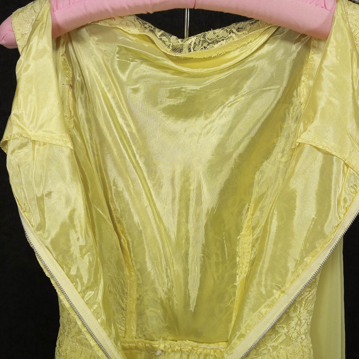 1950's Lemon Meringue Taffeta with Lace Overlay and Chiffon Detail