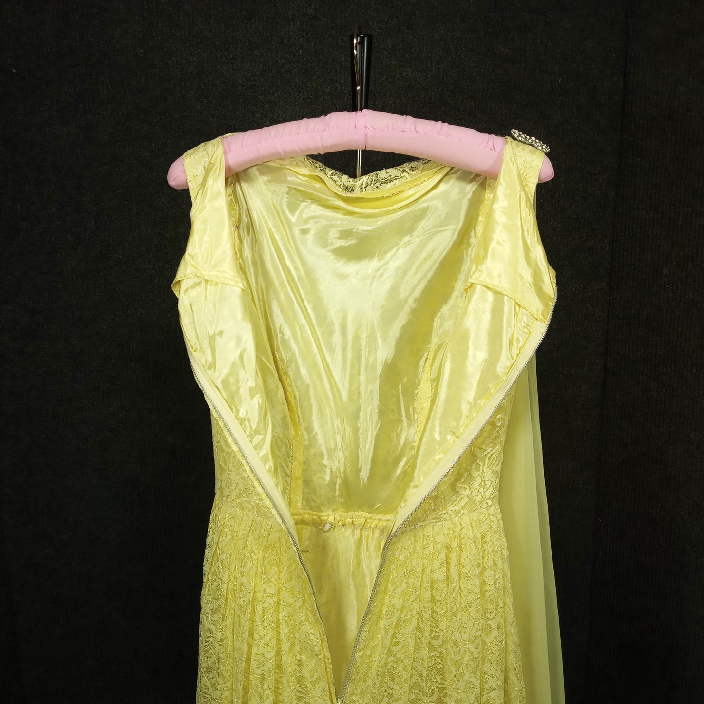 1950's Lemon Meringue Taffeta with Lace Overlay and Chiffon Detail