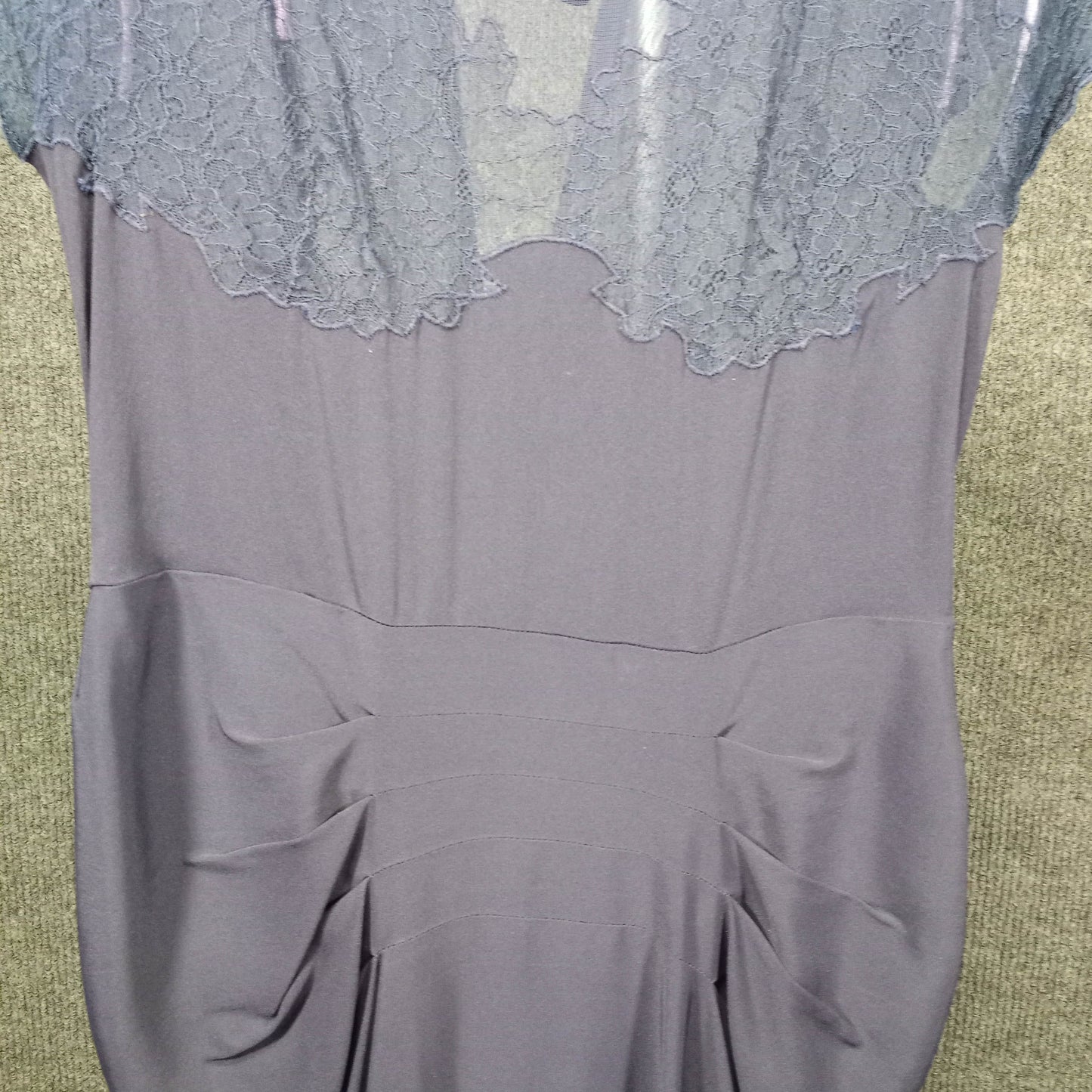 1940's Navy Blue Rayon Crepe Lace Illusion Dress with Peplum