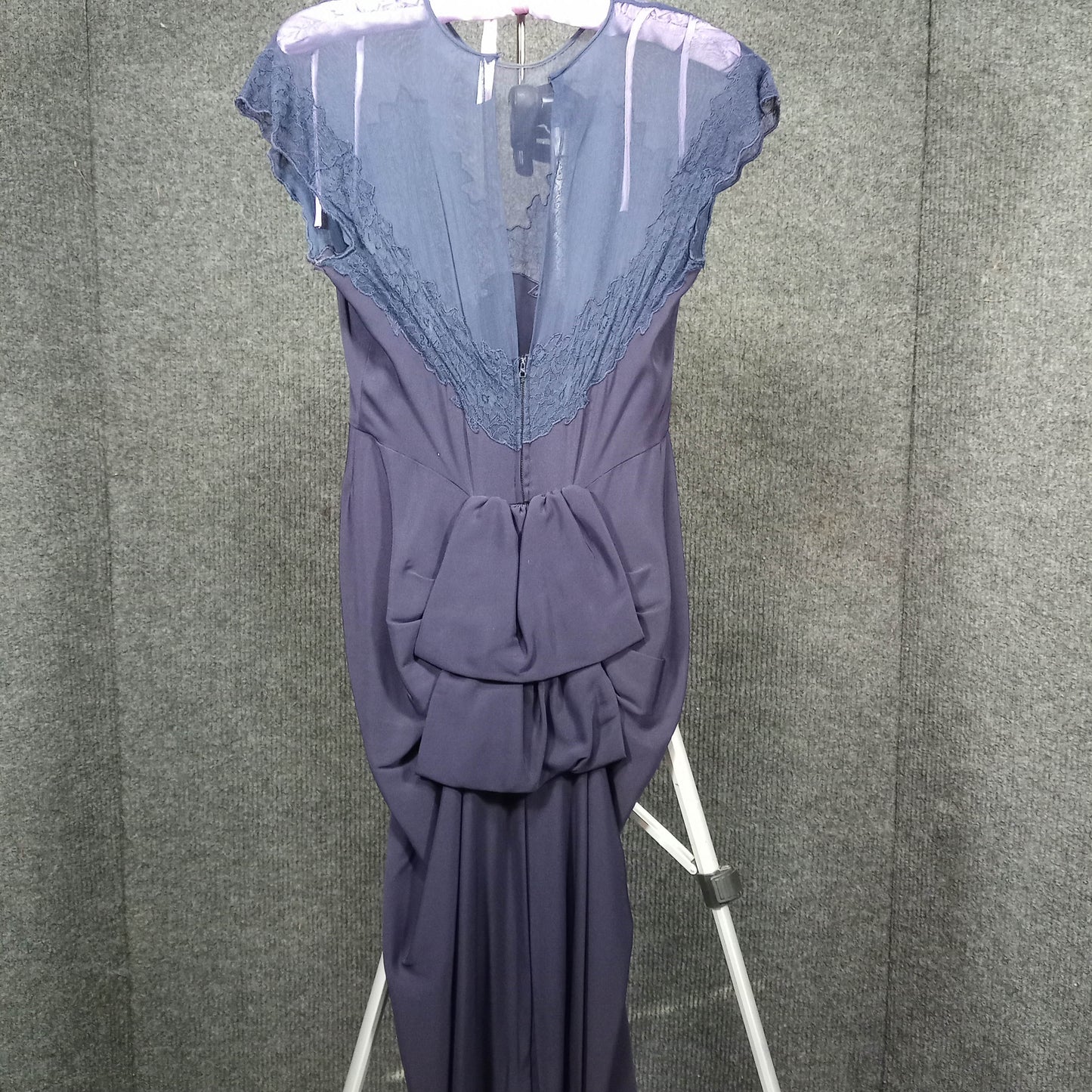 1940's Navy Blue Rayon Crepe Lace Illusion Dress with Peplum