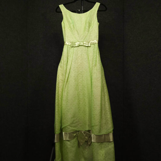 1950's Vintage Celery Chiffon Lace Column Gown