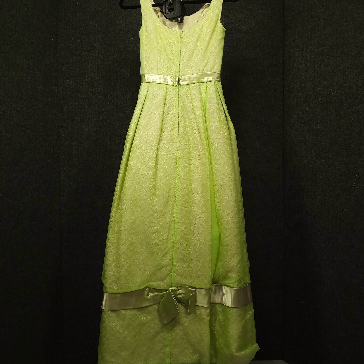 1950's Celery Chiffon Lace Column Gown