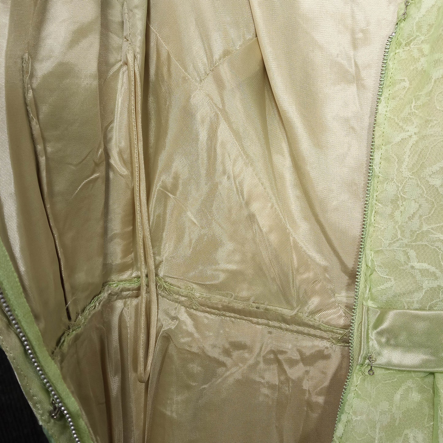 1950's Celery Chiffon Lace Column Gown
