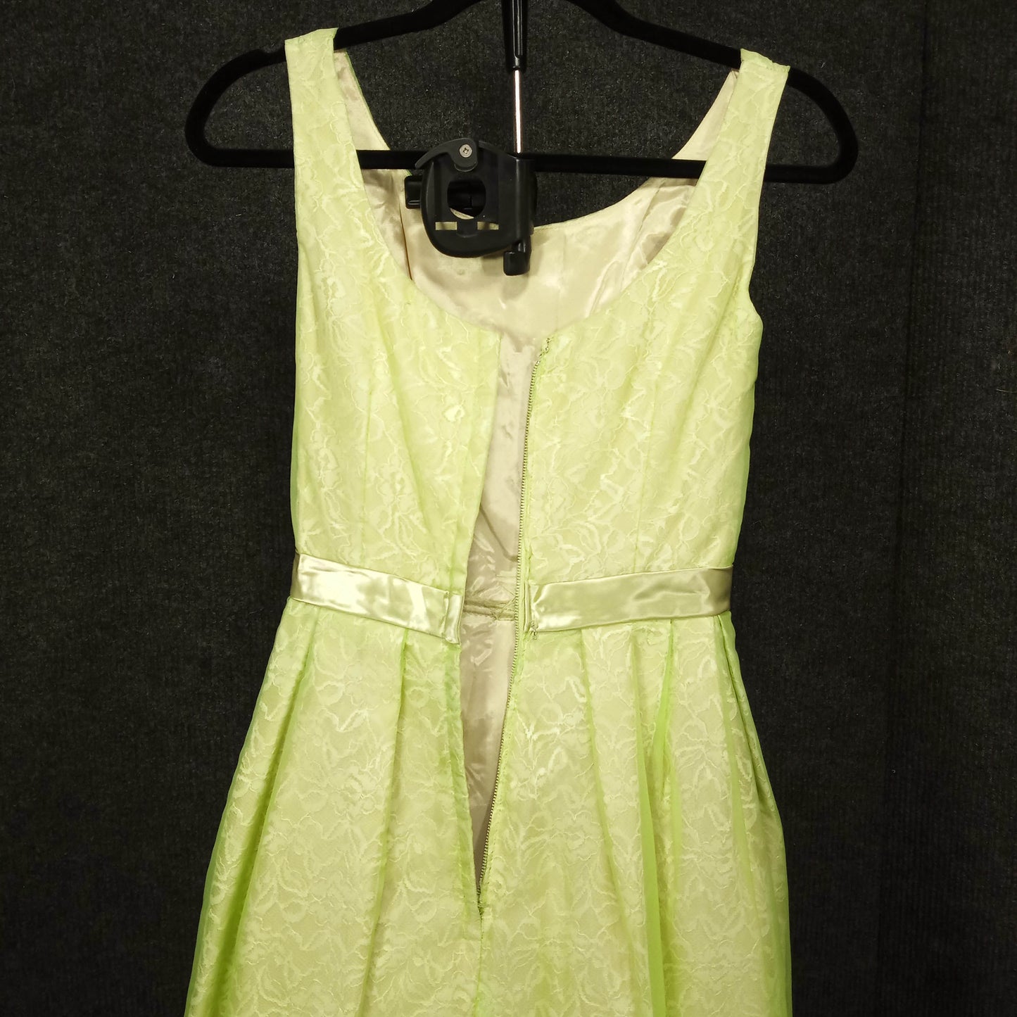1950's Celery Chiffon Lace Column Gown