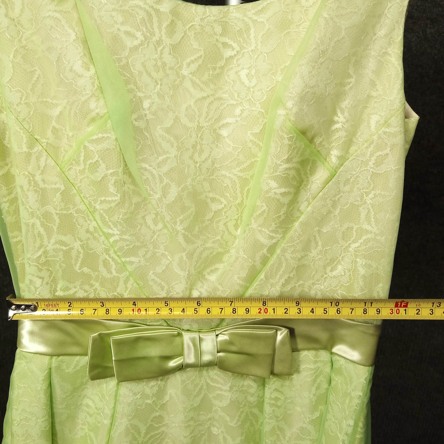 1950's Celery Chiffon Lace Column Gown