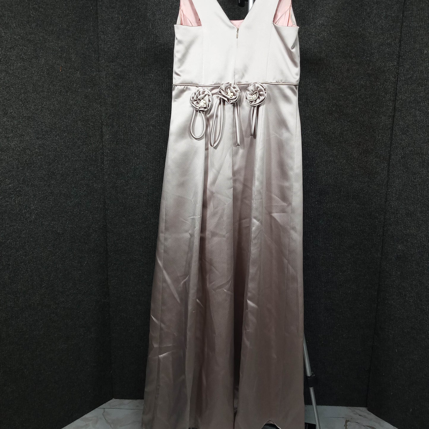 1960's Champagne Satin Column Dress with Rosettes by House of Bianchi