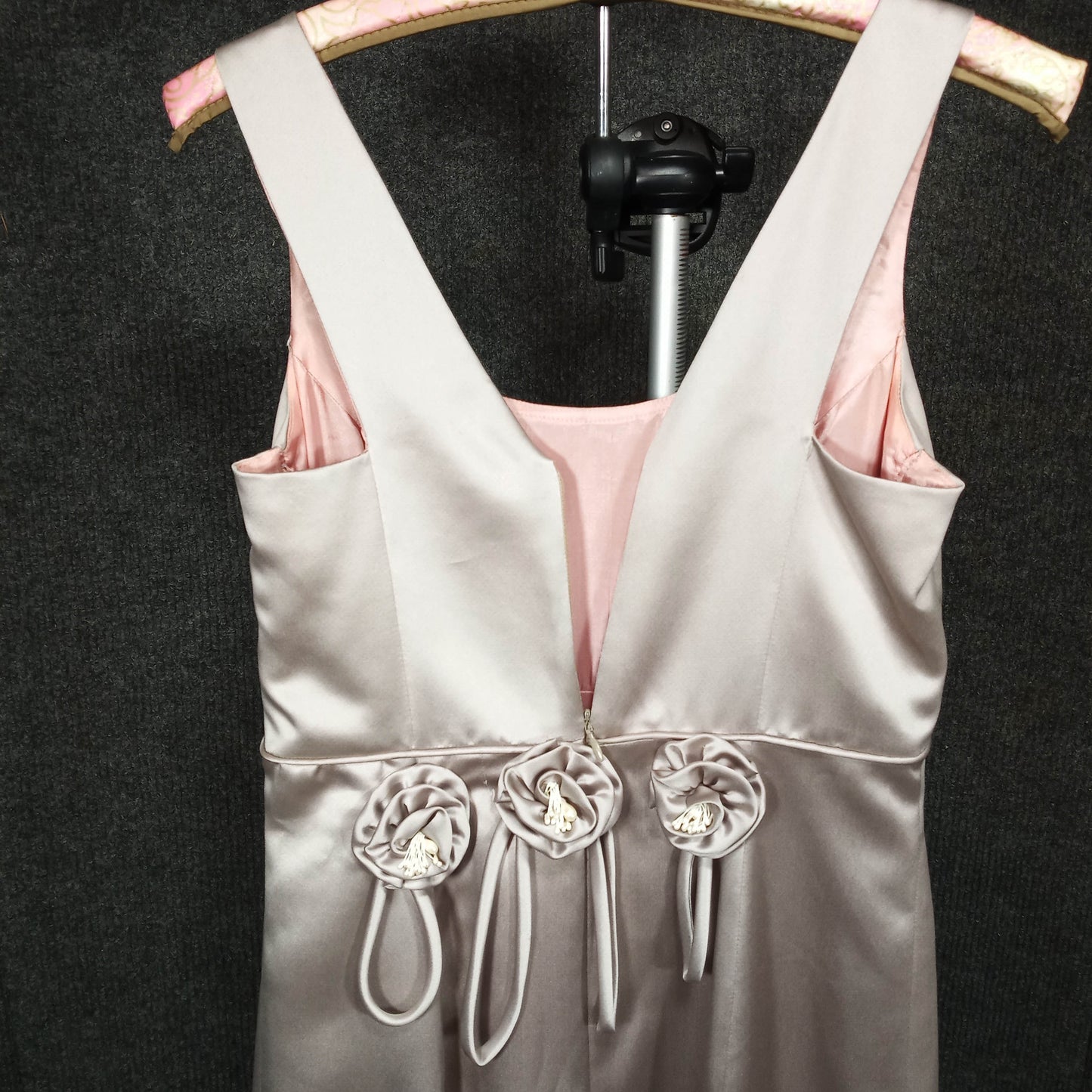 1960's Champagne Satin Column Dress with Rosettes by House of Bianchi