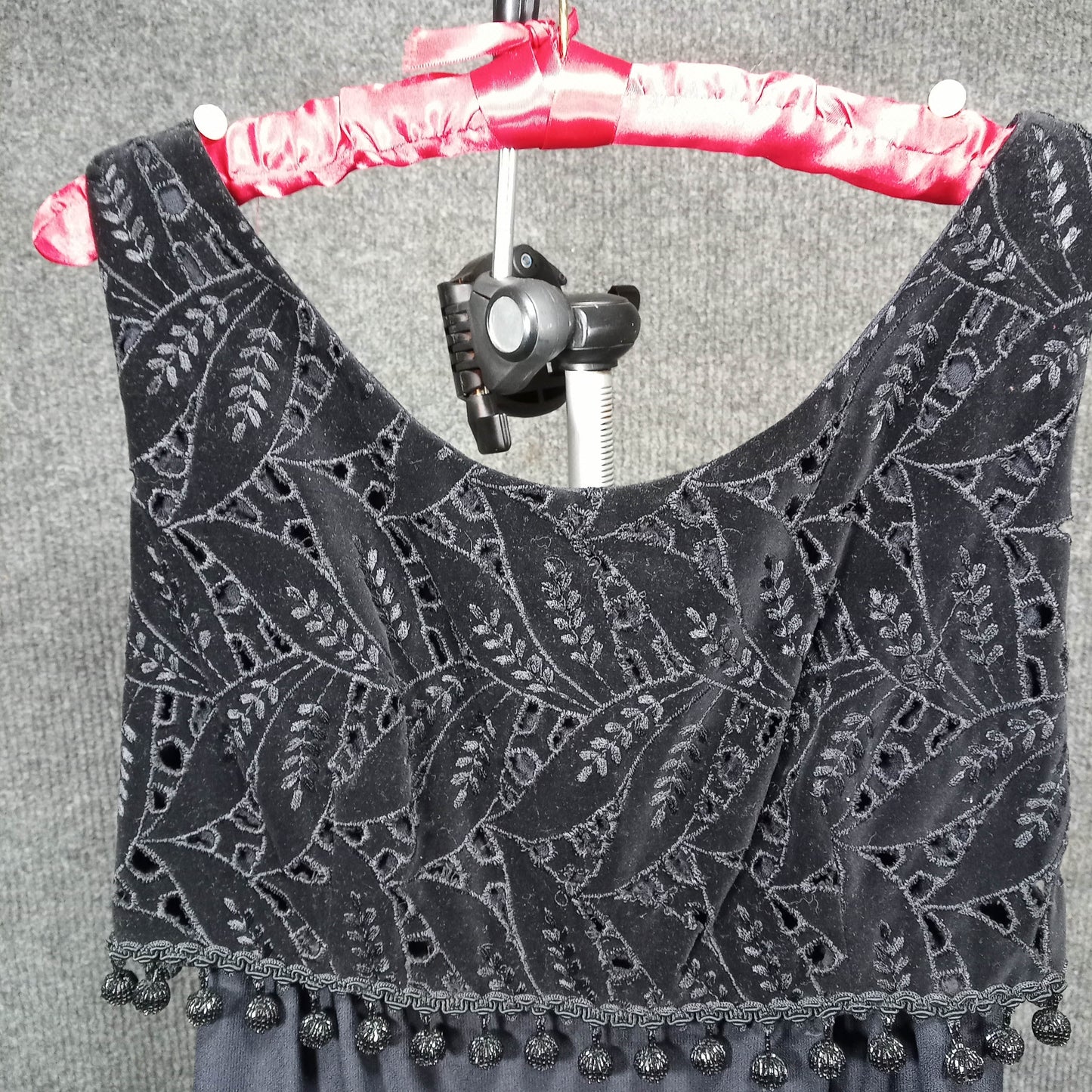 1950's Black Rayon Velvet Bodice Dingle Ball Dress by Best & Co, 5th Ave