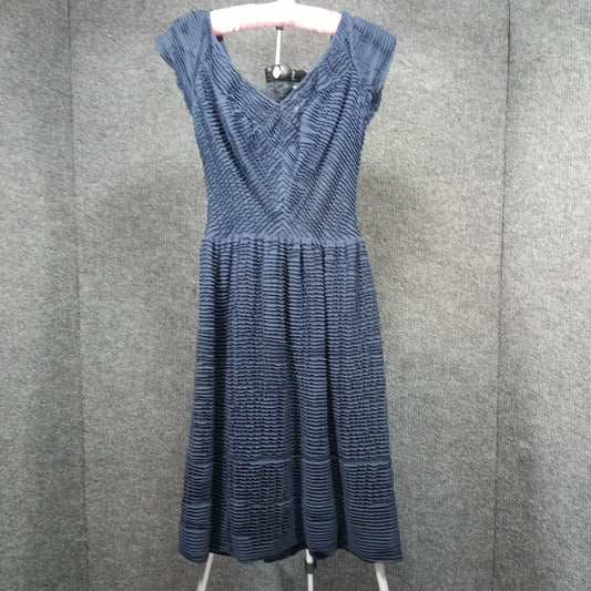 1950's Vintage Navy Pin Tucked Silk Chiffon Wiggle Dress