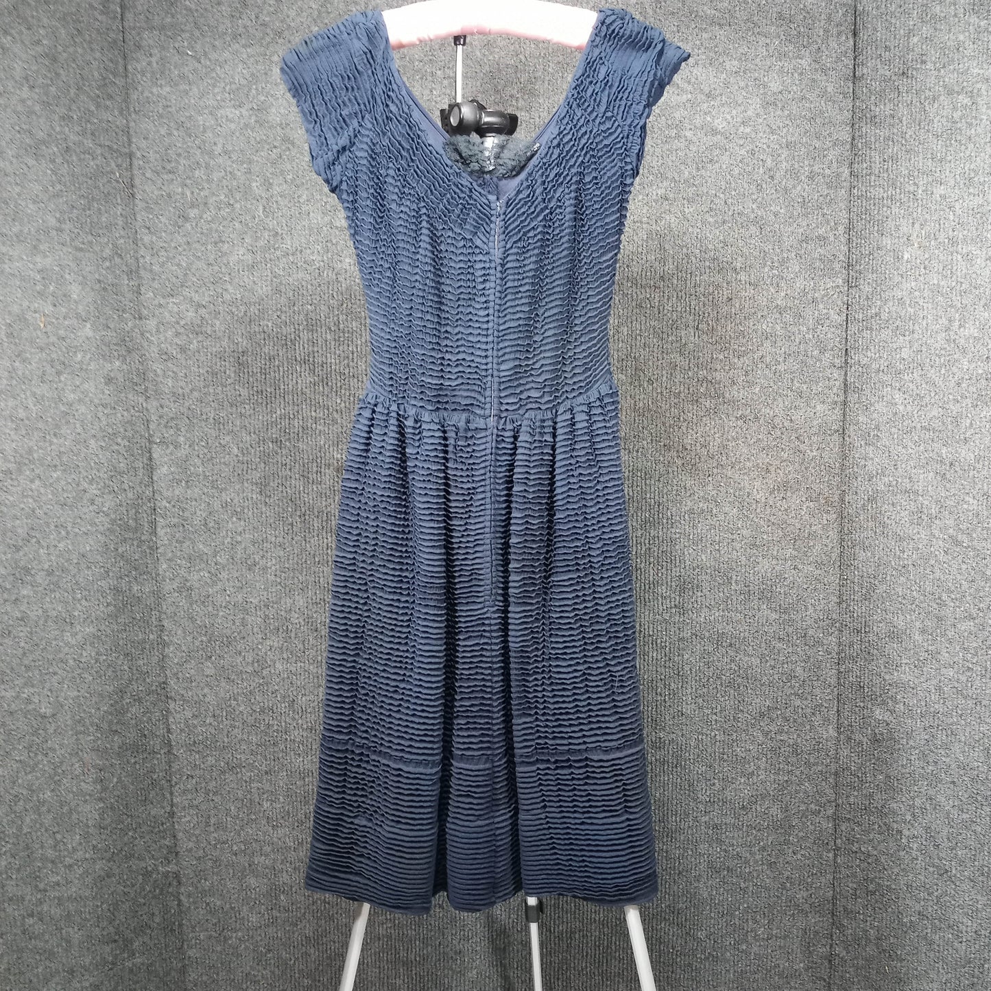 1950's Navy Pin Tucked Silk Chiffon Wiggle Dress