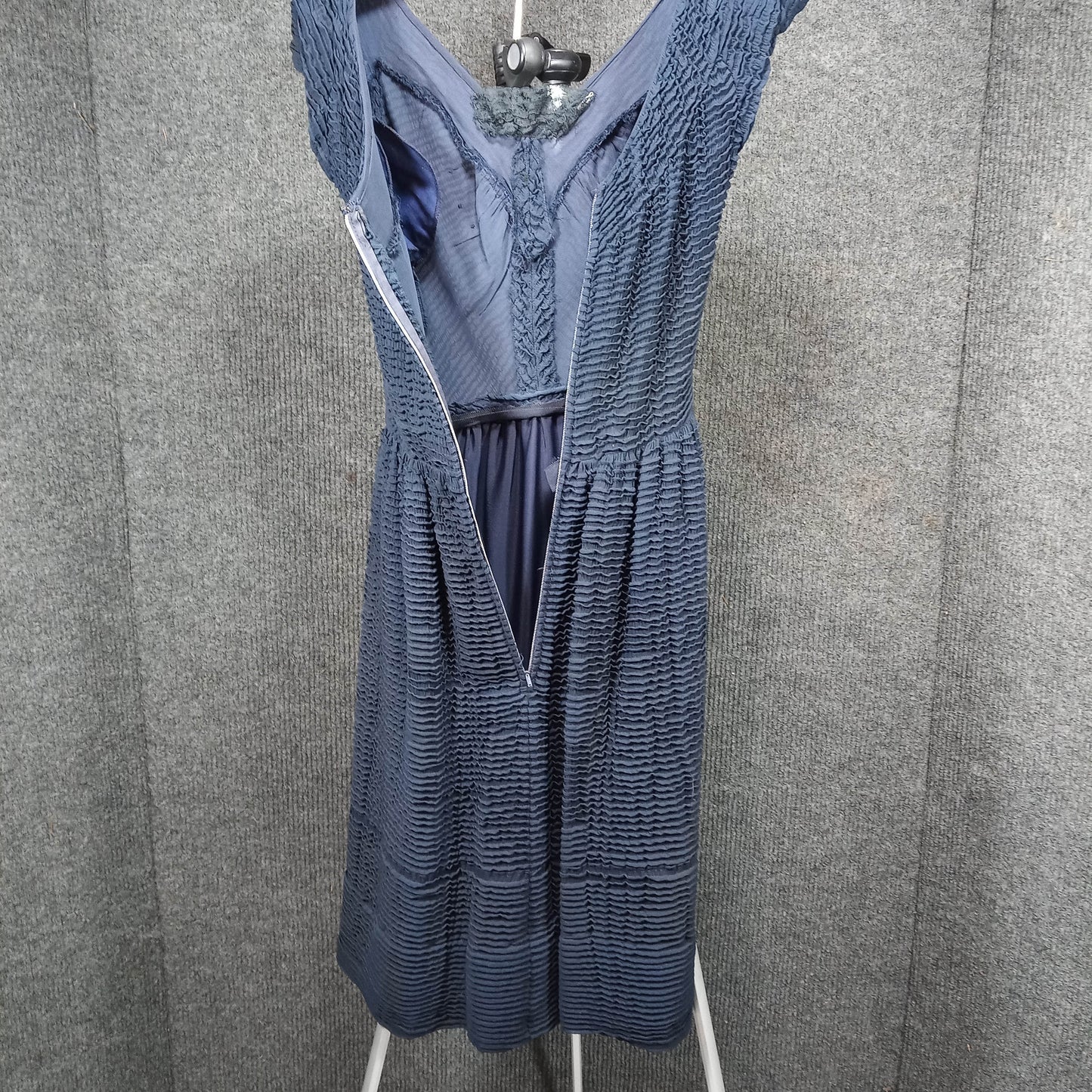 1950's Navy Pin Tucked Silk Chiffon Wiggle Dress