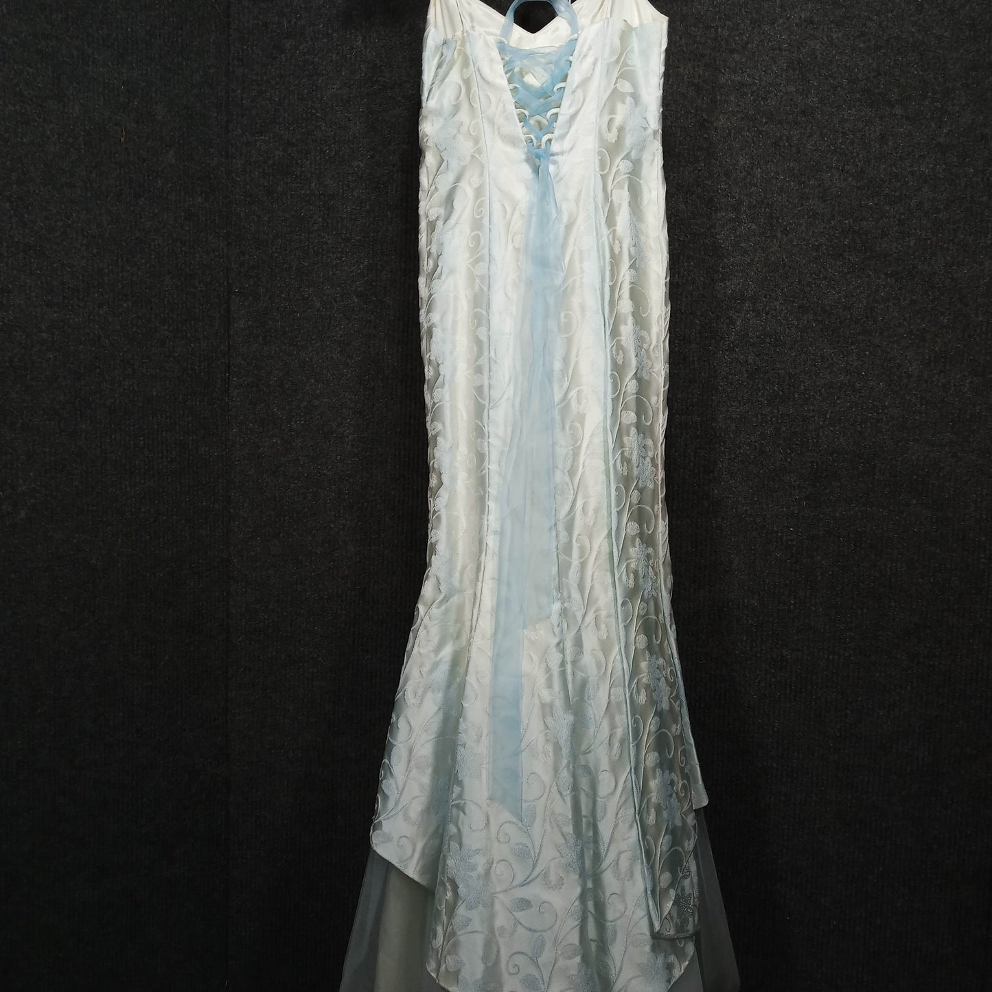 1970's Pale Blue Mermaid Tulle Trim Dress