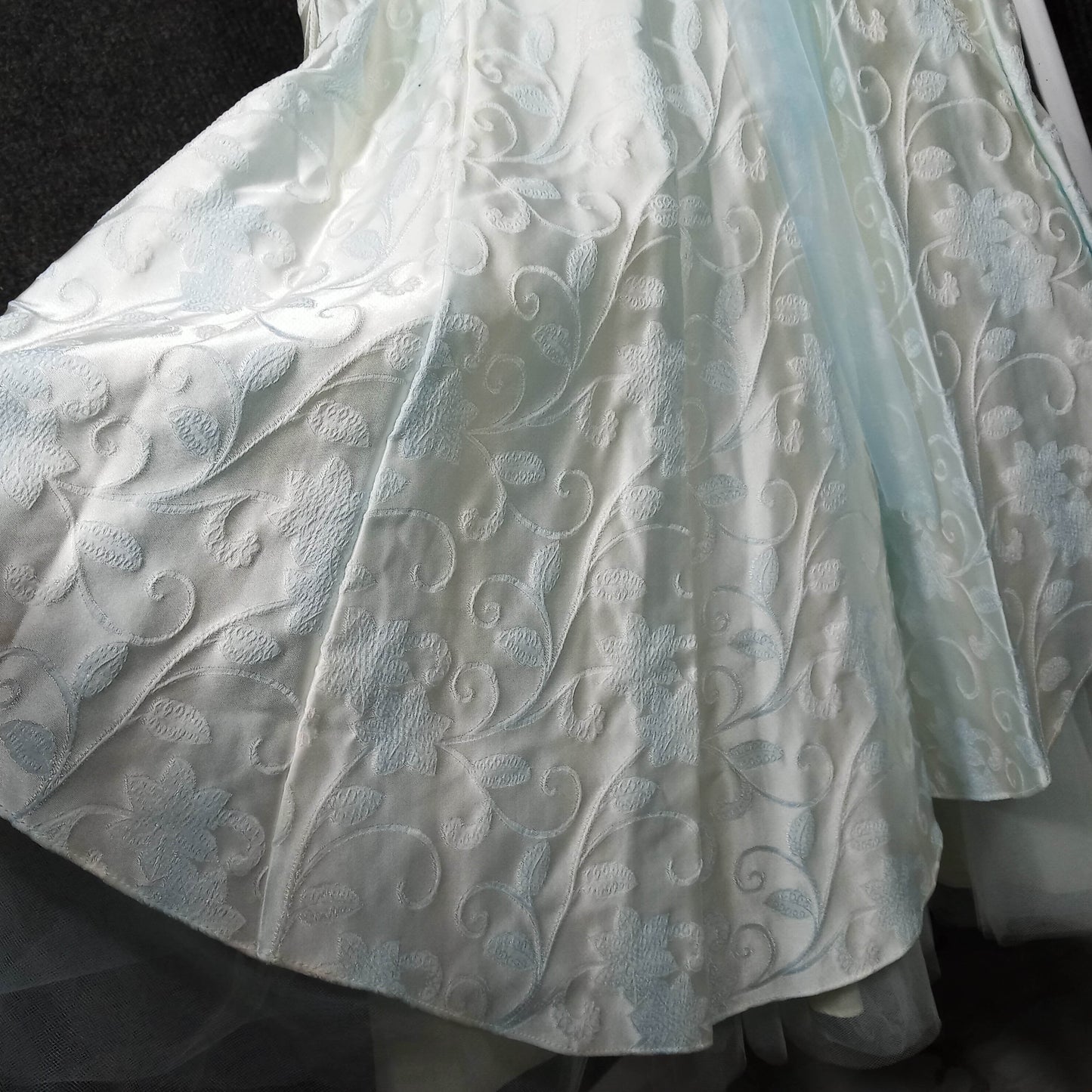 1970's Pale Blue Mermaid Tulle Trim Dress