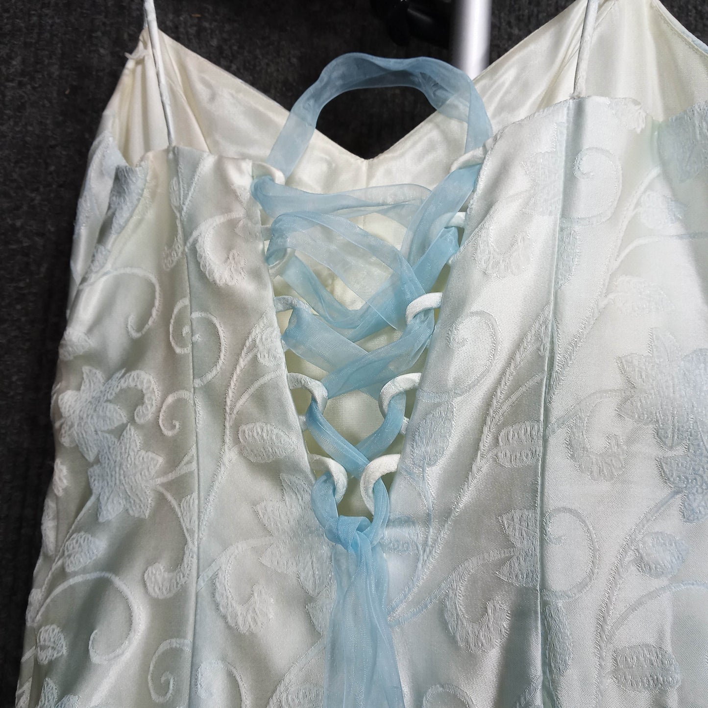 1970's Pale Blue Mermaid Tulle Trim Dress