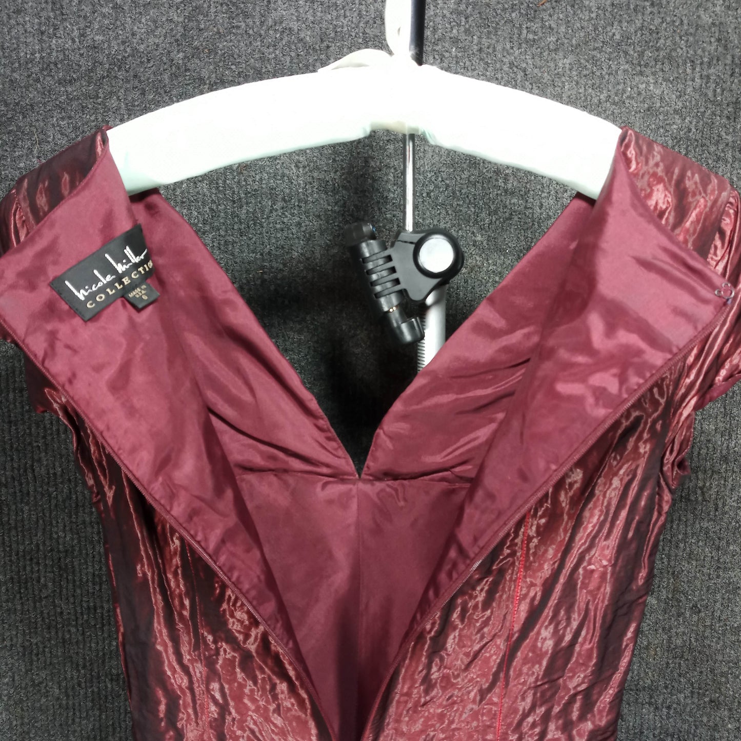 1960's Burgundy Taffeta Textured Dress by Nicole Miller