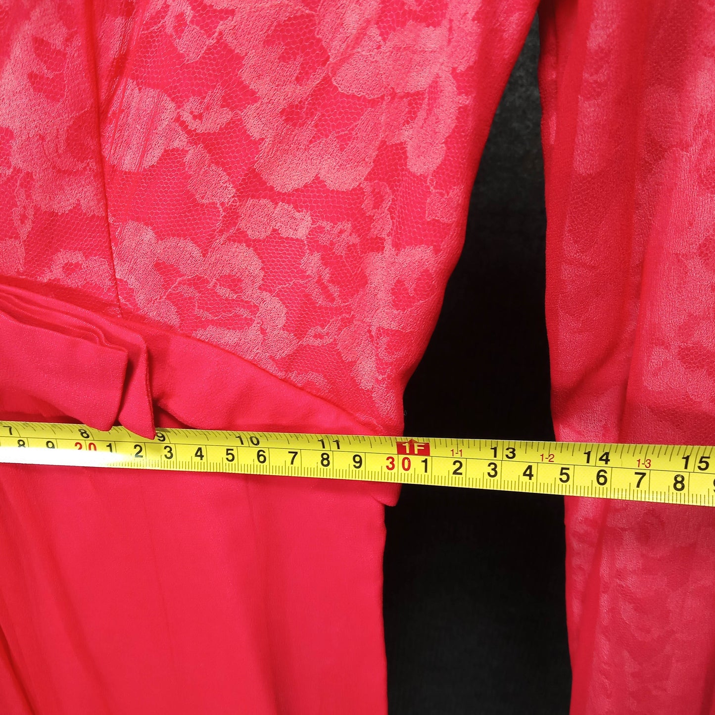 1950's Red Chiffon Column Dress Lace Underlay at Bust by Meri Gai Weddings