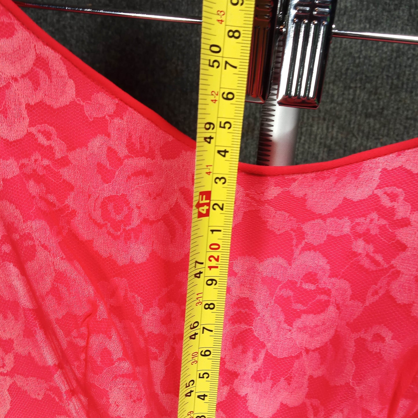 1950's Red Chiffon Column Dress Lace Underlay at Bust by Meri Gai Weddings