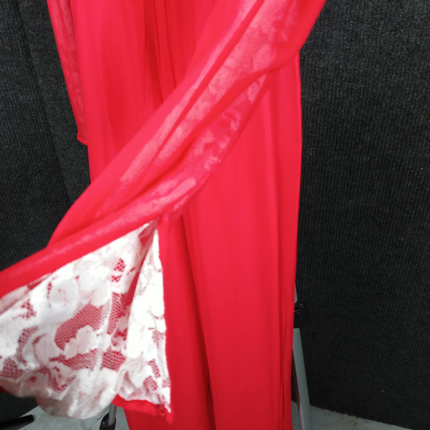 1950's Red Chiffon Column Dress Lace Underlay at Bust by Meri Gai Weddings