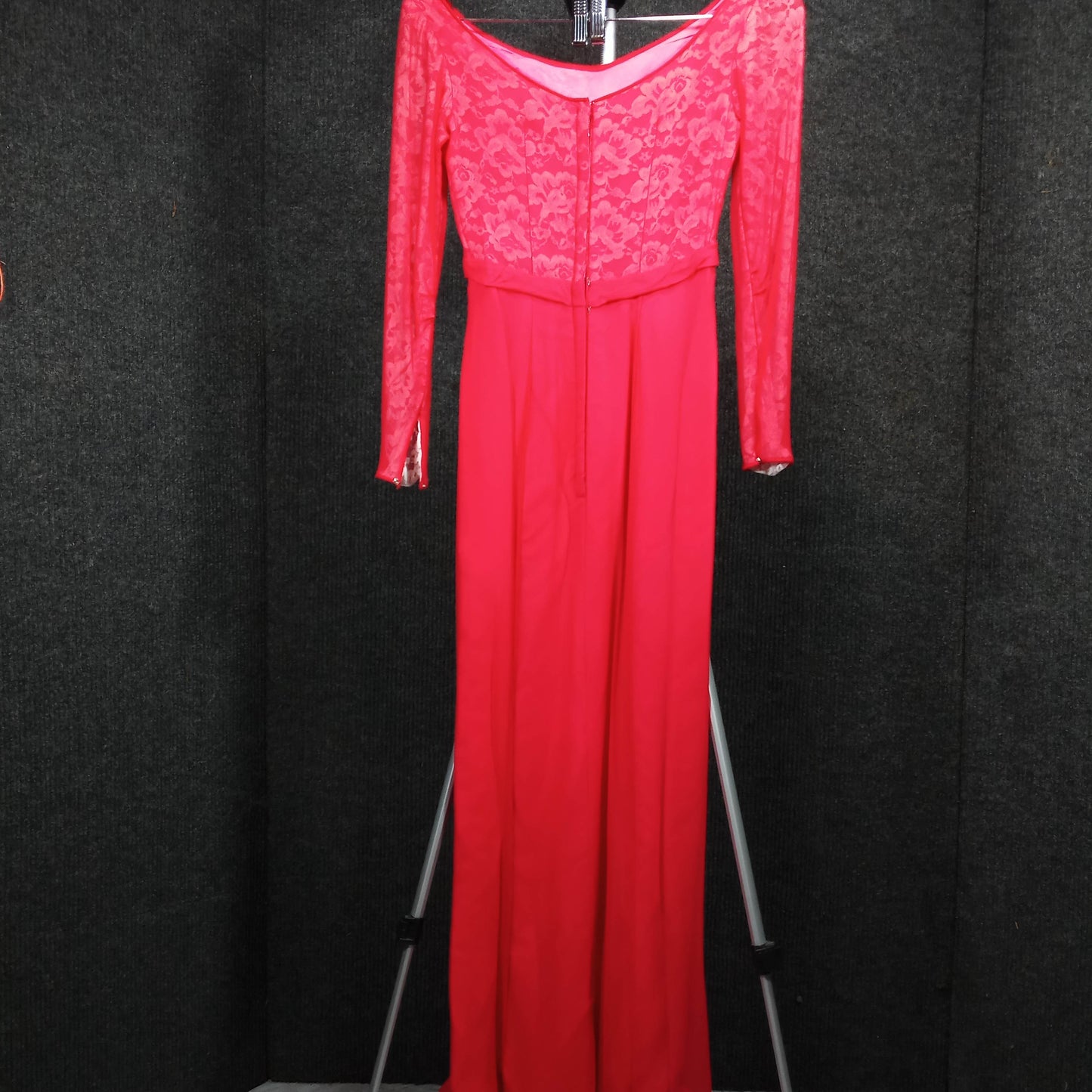 1950's Red Chiffon Column Dress Lace Underlay at Bust by Meri Gai Weddings