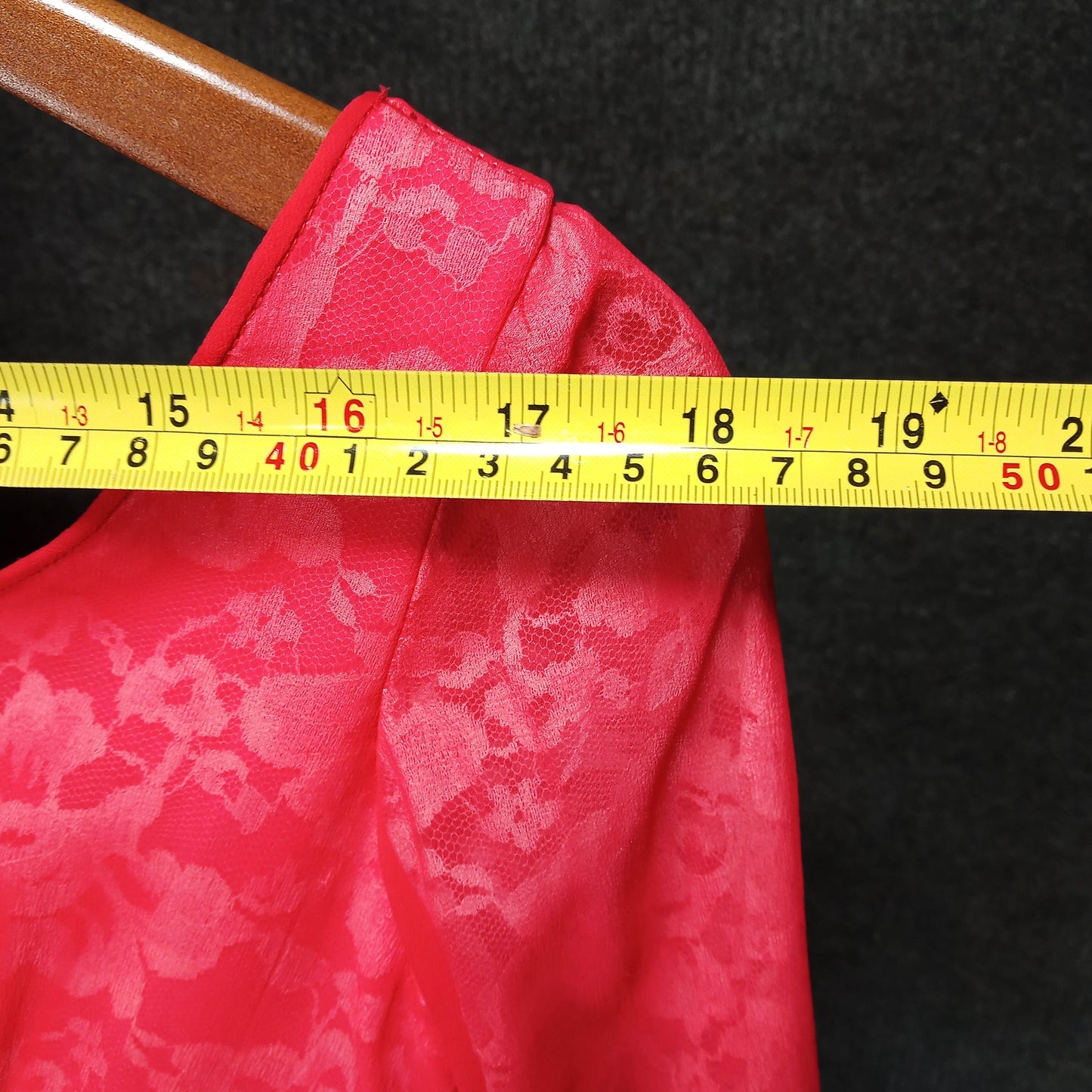 1950's Red Chiffon Column Dress Lace Underlay at Bust by Meri Gai Weddings