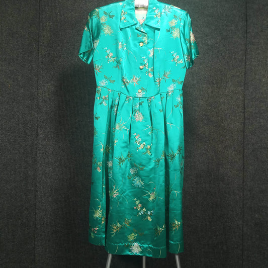 1950's Vintage Green Silk Damask Circle Dress