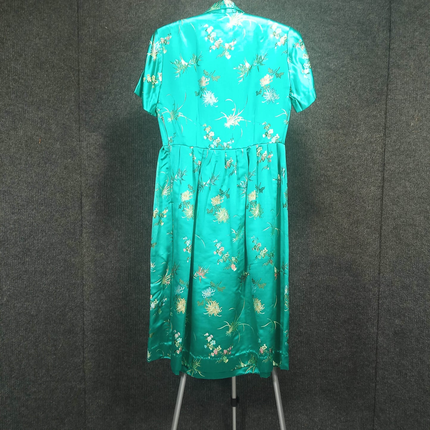1950's Green Silk Damask Circle Dress