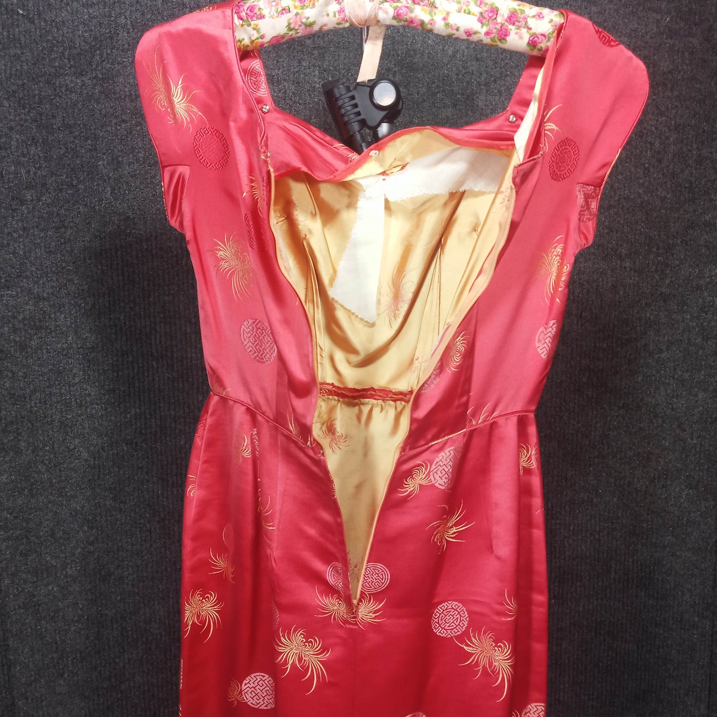 1950's Coral Silk Damask Wiggle Dress with Coat by Best Co