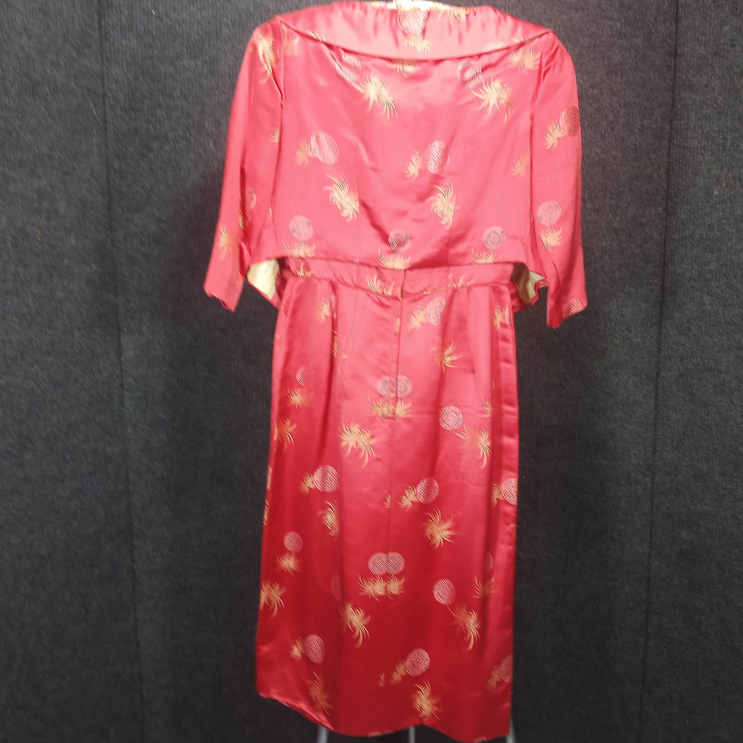 1950's Coral Silk Damask Wiggle Dress with Coat by Best Co