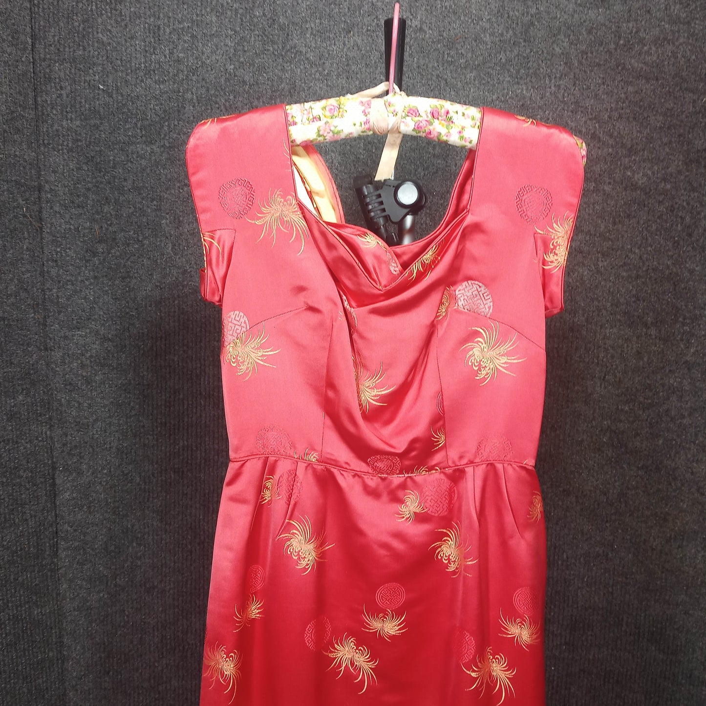 1950's Coral Silk Damask Wiggle Dress with Coat by Best Co