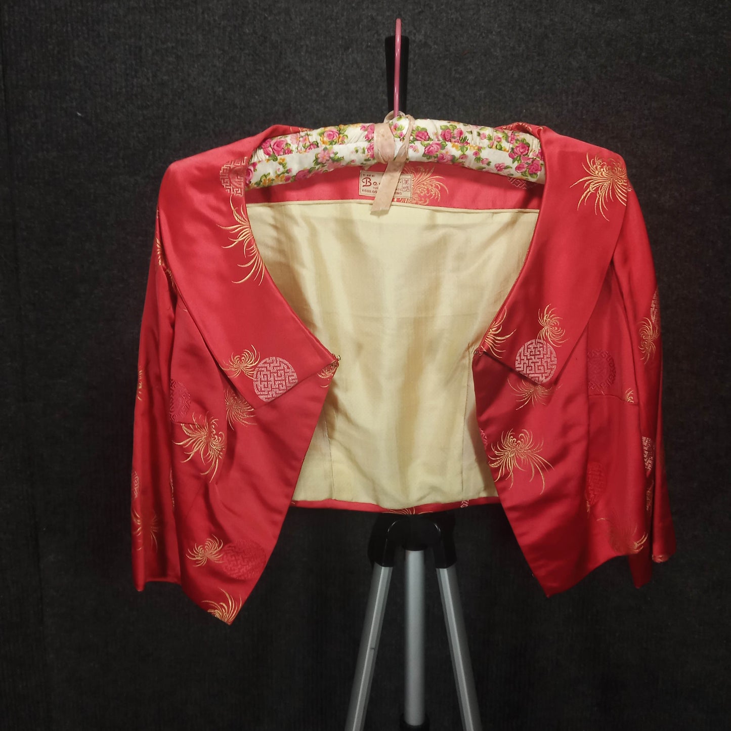 1950's Coral Silk Damask Wiggle Dress with Coat by Best Co