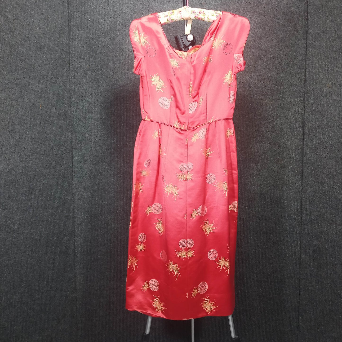 1950's Coral Silk Damask Wiggle Dress with Coat by Best Co