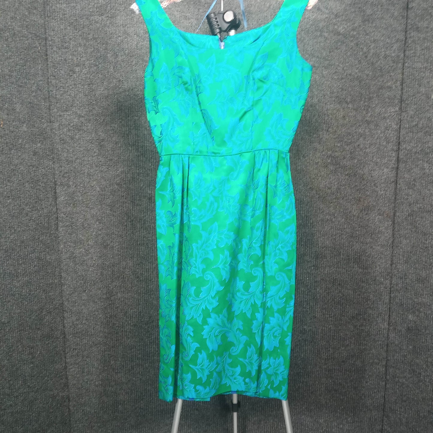 1950's Blue and Green Brocade Wiggle Dress with Matching Coat