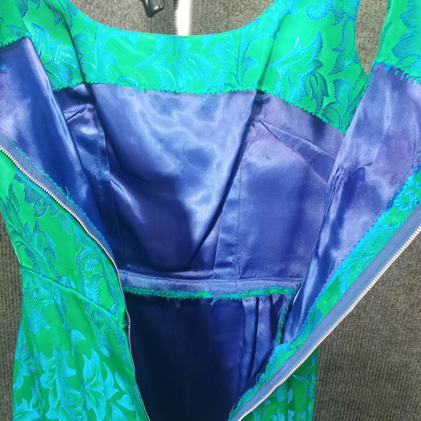 1950's Blue and Green Brocade Wiggle Dress with Matching Coat
