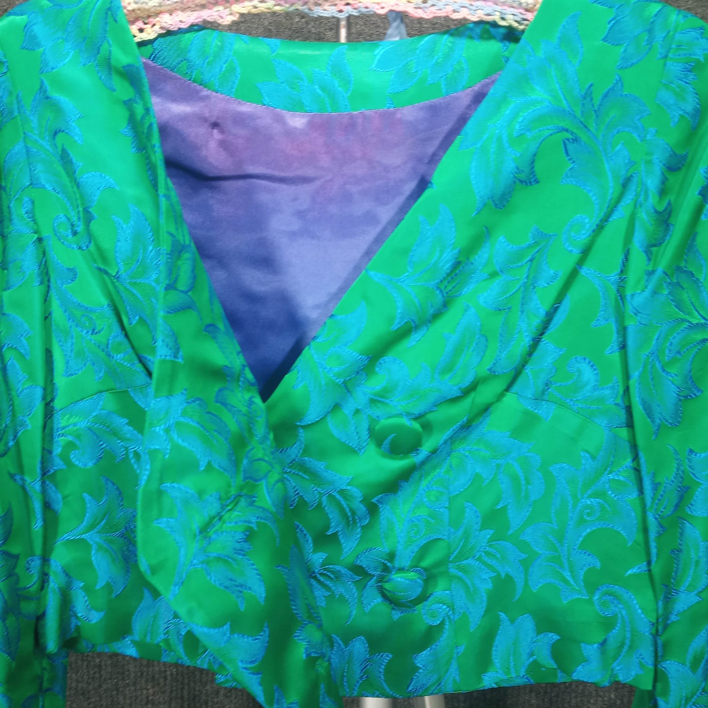 1950's Blue and Green Brocade Wiggle Dress with Matching Coat