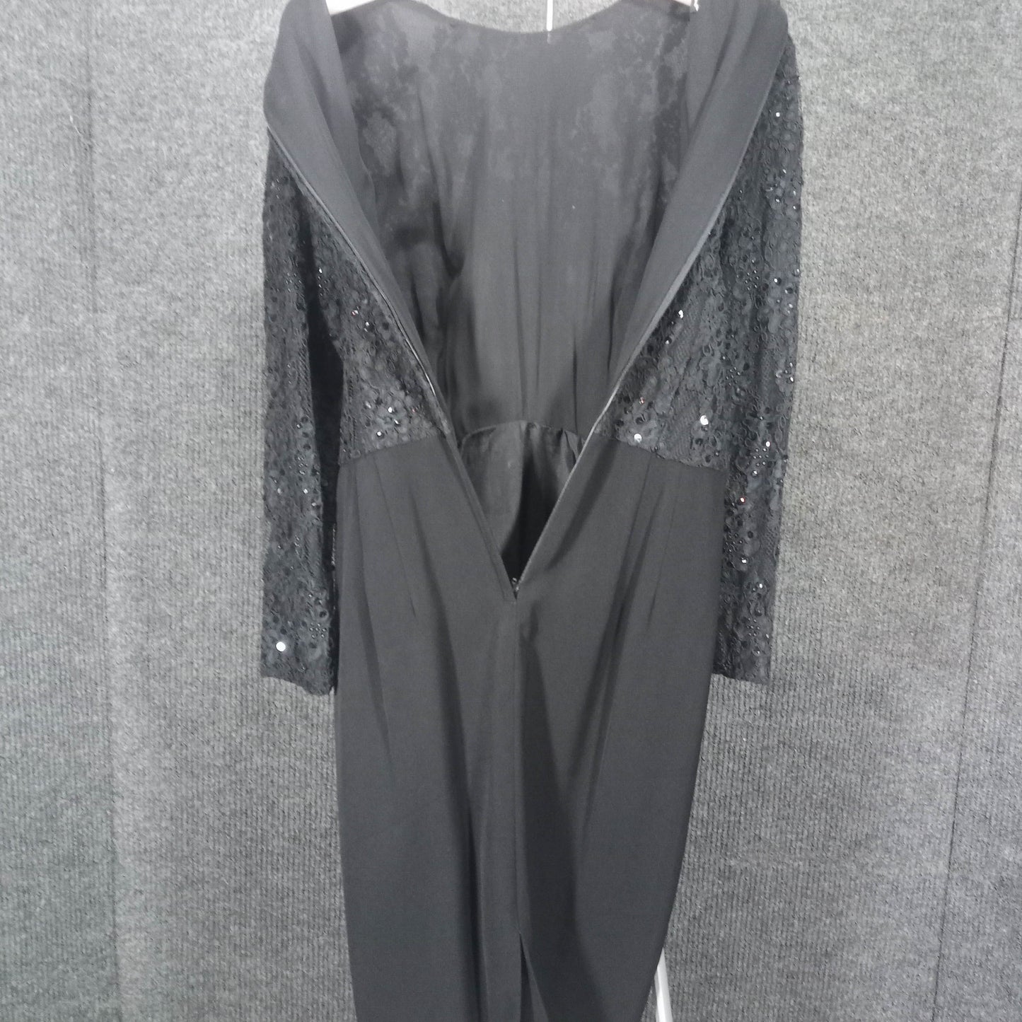 1950's Black Rayon Lace Beaded Long Sleeve Wiggle Dress