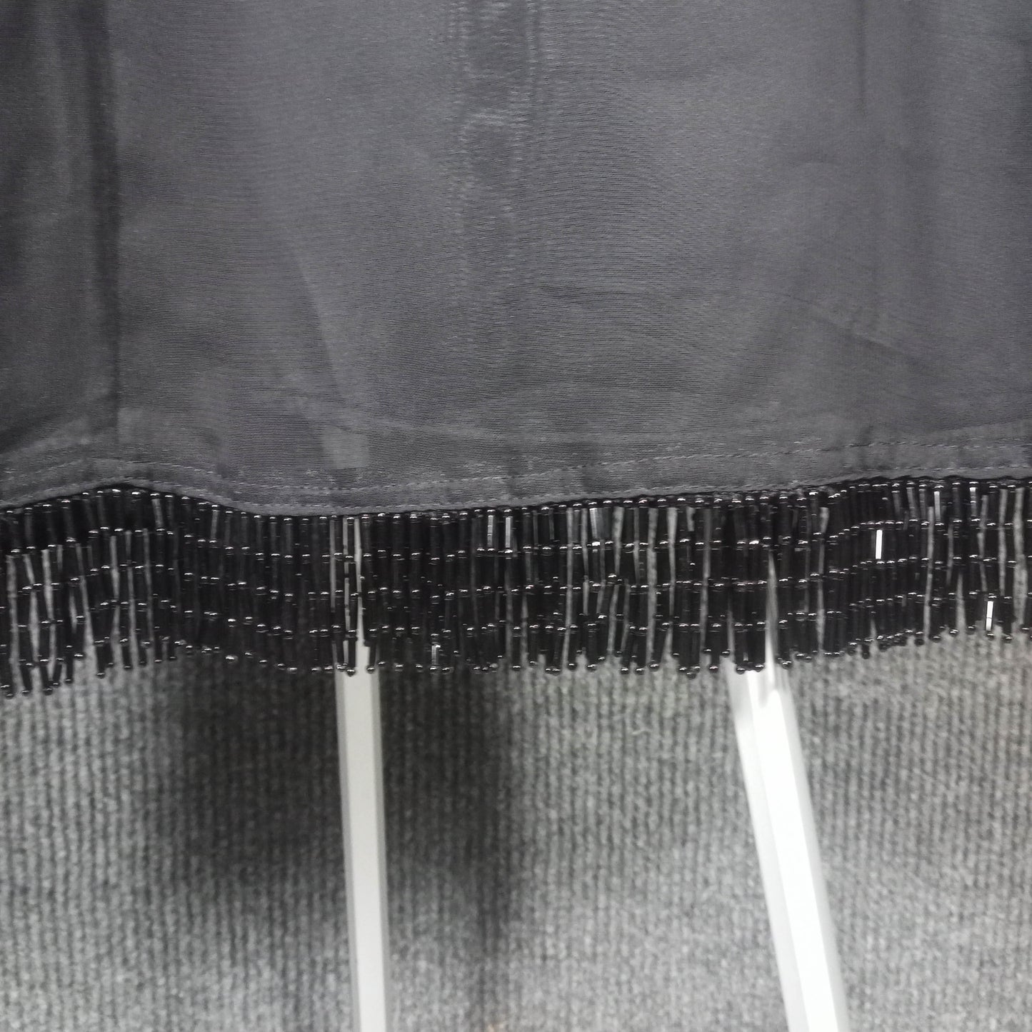 1960's Black Chiffon Shift with Black Bead Fringe Detail