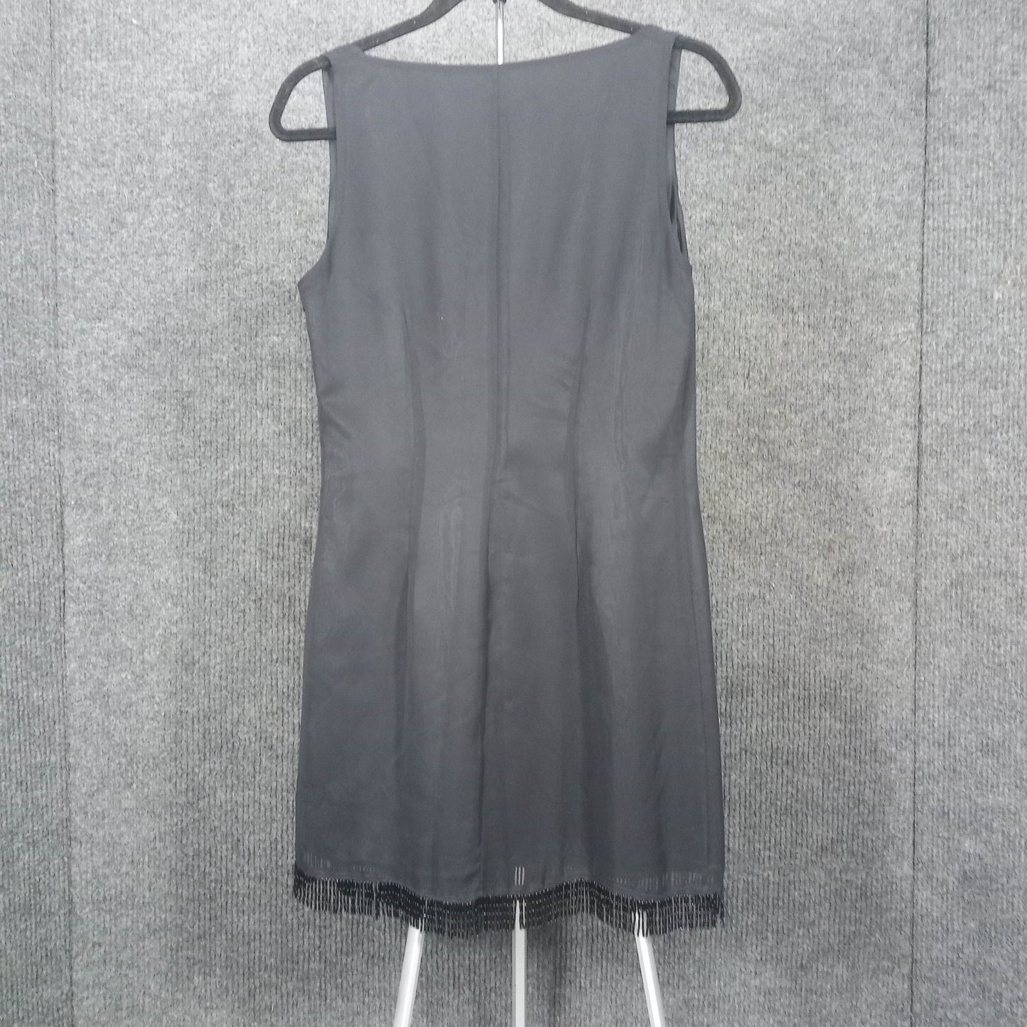 1960's Black Chiffon Shift with Black Bead Fringe Detail