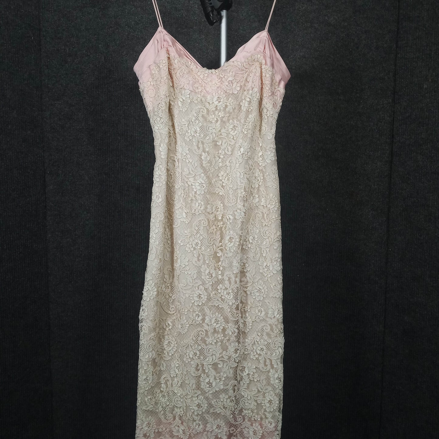 1950's Pink Slipper Silk Lace Wiggle Dress with Stole