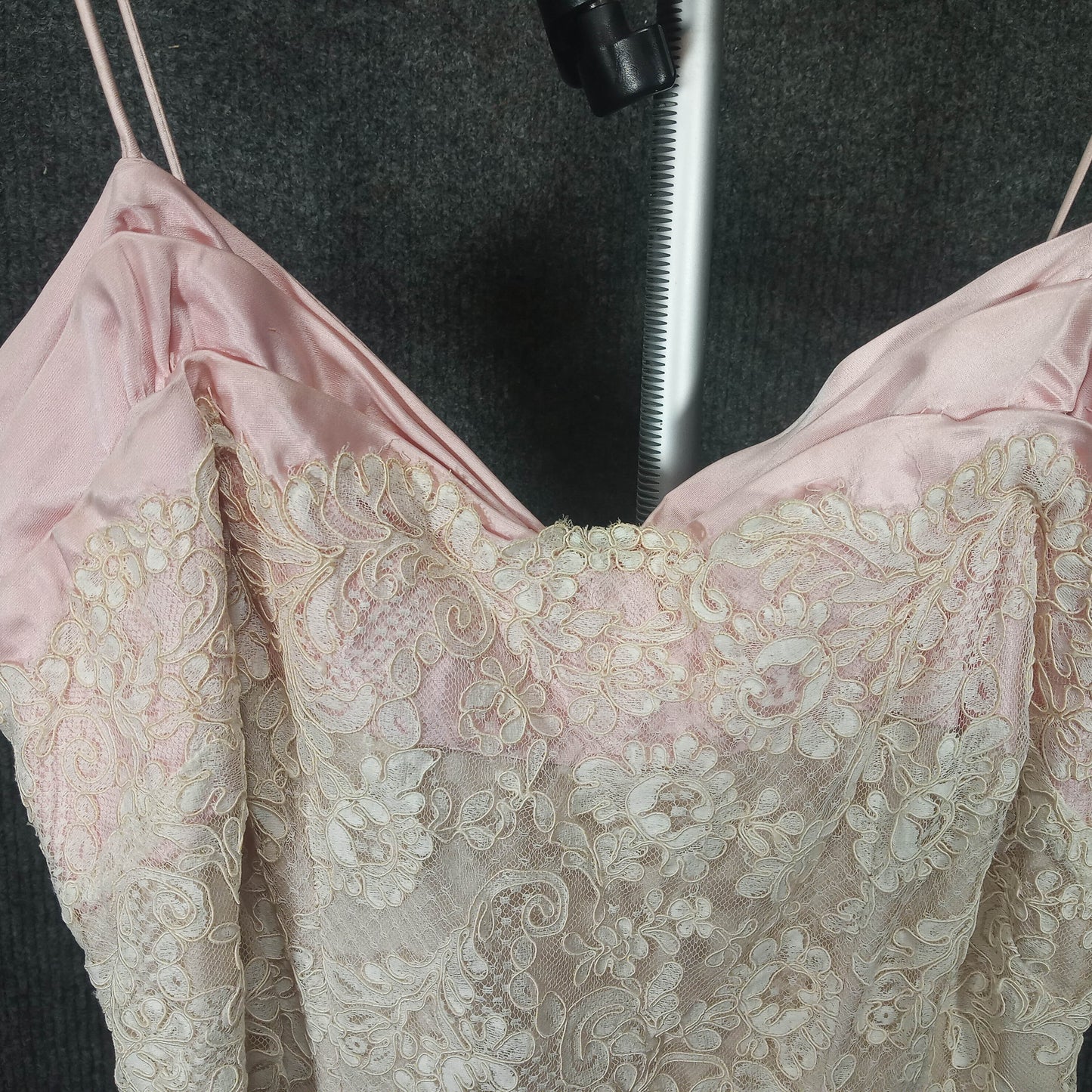 1950's Pink Slipper Silk Lace Wiggle Dress with Stole