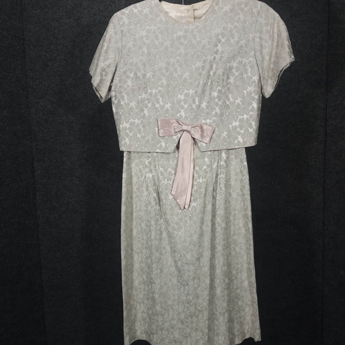 1950's Sage Brocade Shift with Bow Top