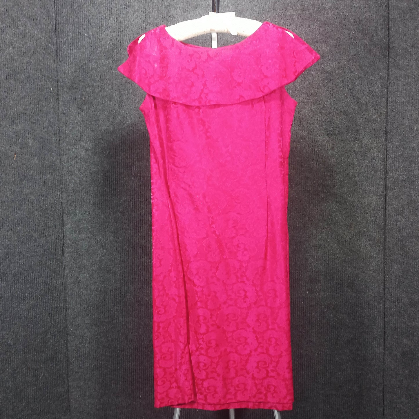 1950's Fuchsia Brocade Shawl Collar Wiggle Dress