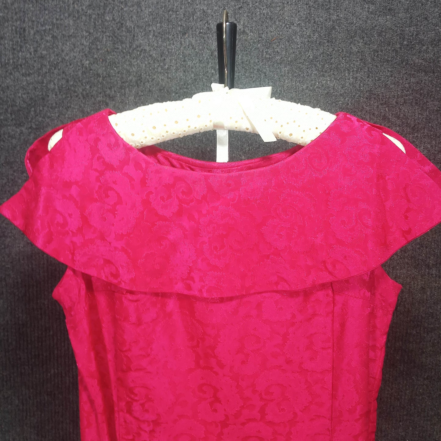 1950's Fuchsia Brocade Shawl Collar Wiggle Dress