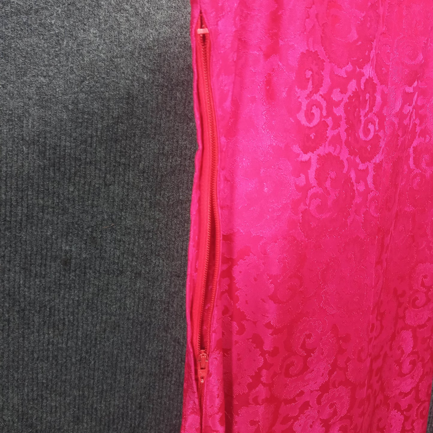 1950's Fuchsia Brocade Shawl Collar Wiggle Dress